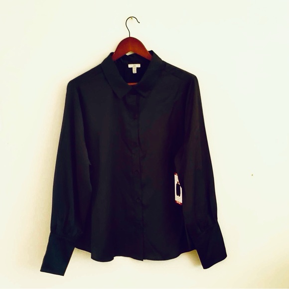 Joie Satin Buttoned Blouse Black XL - Picture 3 of 9